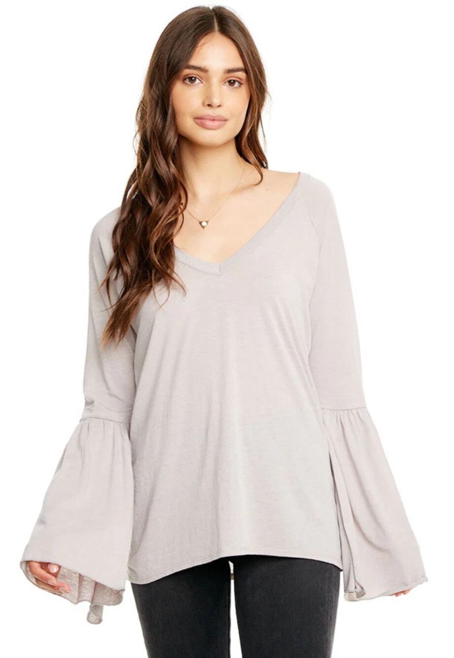Chaser Vintage Jersey Peplum Raglan Long Sleeve Top Tee Large